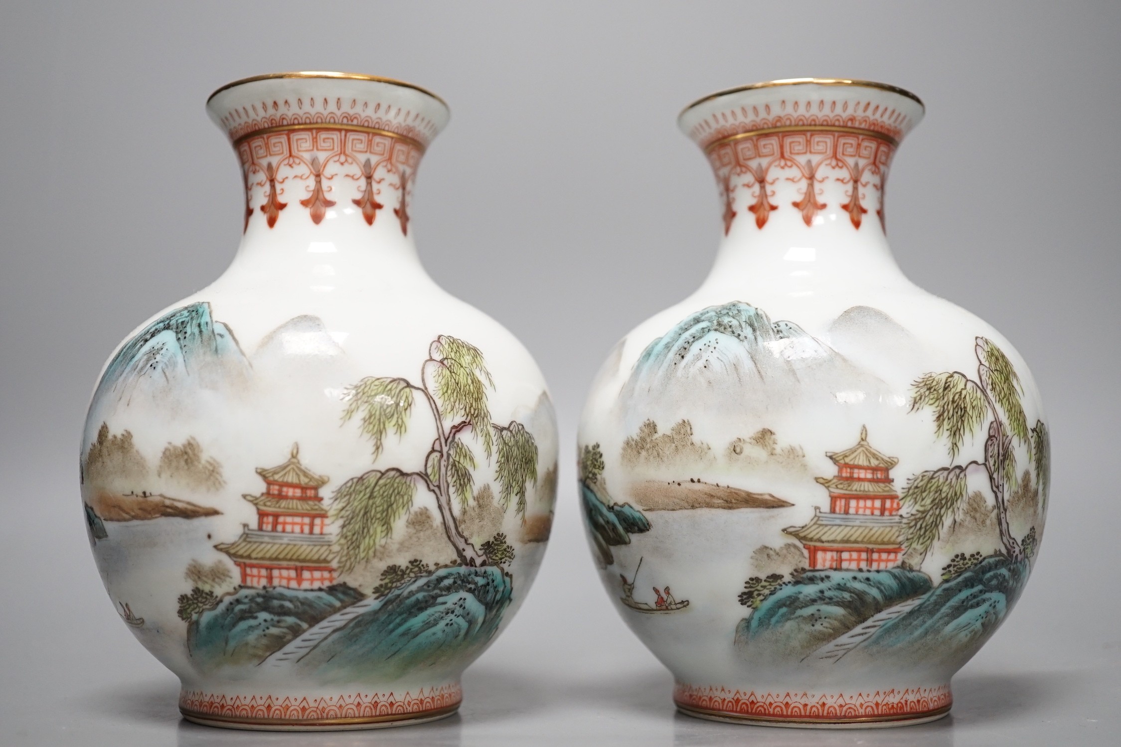 A pair of Chinese enamelled vases, 15cms high